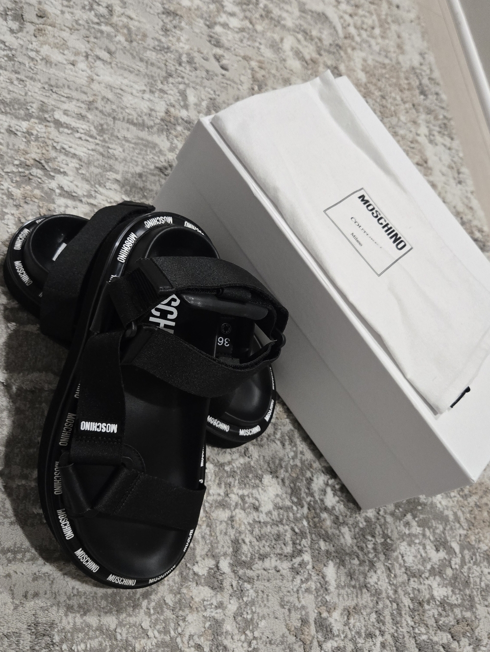 Moschino Black and White Logo Platform Sandals Size 36